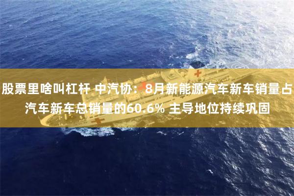 股票里啥叫杠杆 中汽协：8月新能源汽车新车销量占汽车新车总销量的60.6% 主导地位持续巩固